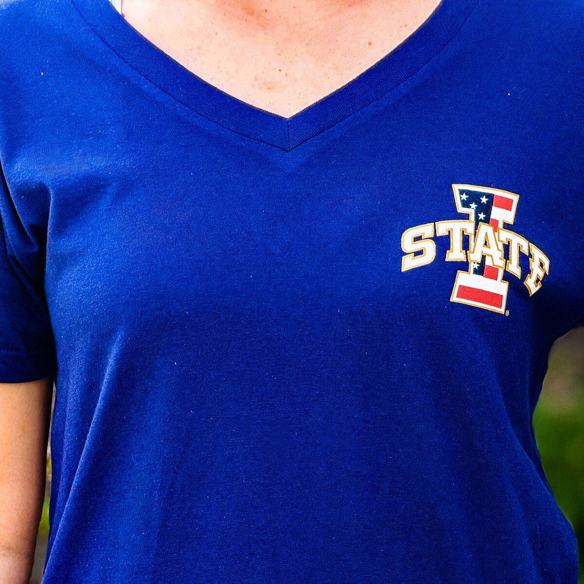 Champion Women's Patriotic I-State Short Sleeve T-Shirt design close up